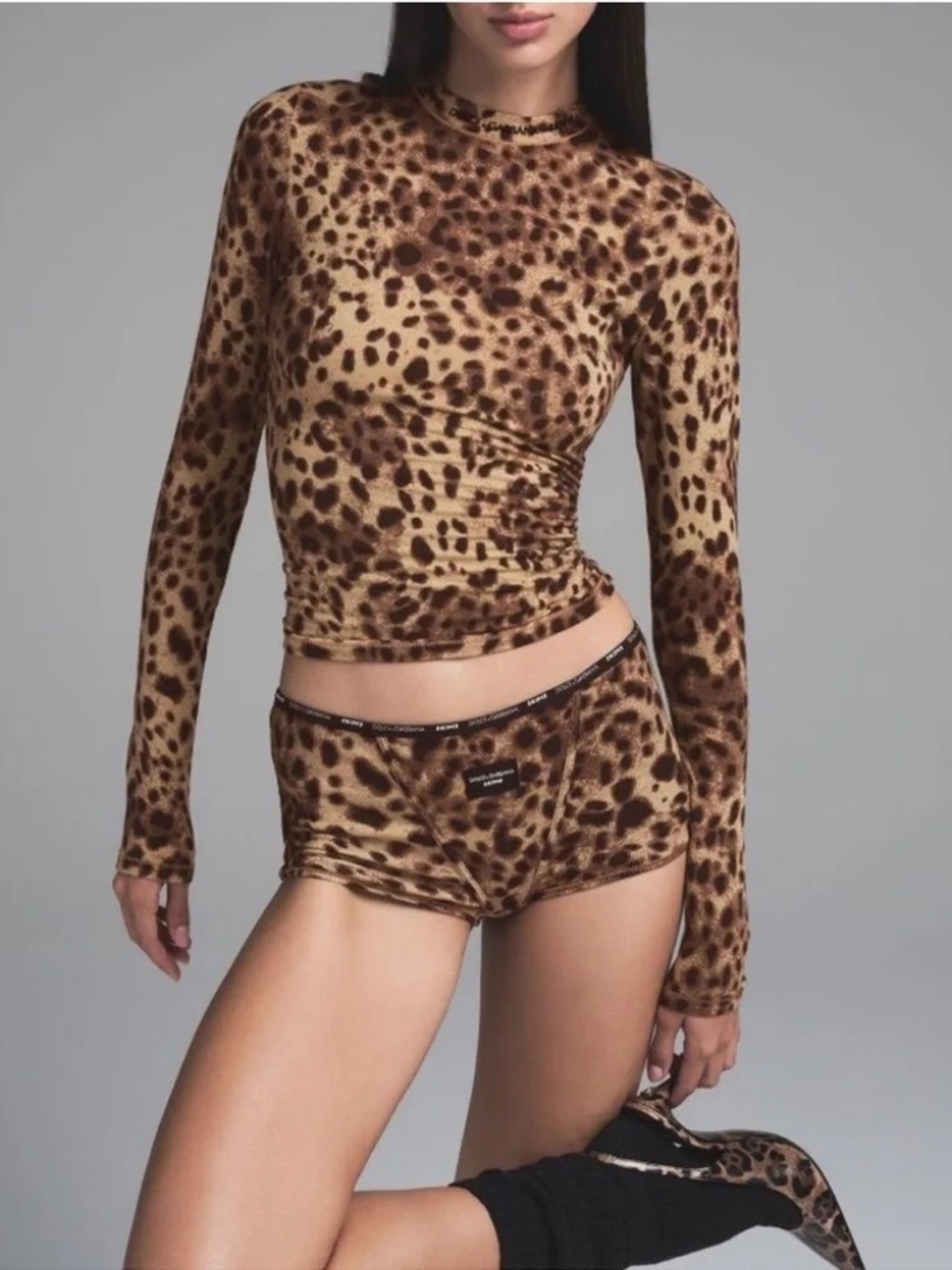 Dolce & Gabbana x Skims Cotton Jersey Long Sleeve Leopard Small